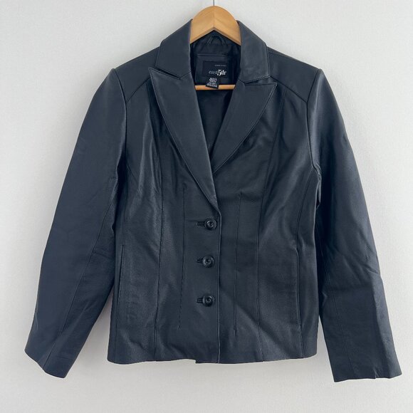 East 5th Jackets & Blazers - east5th Black Genuine Leather Blazer Jacket Y2K 90s Fitted Petite Small